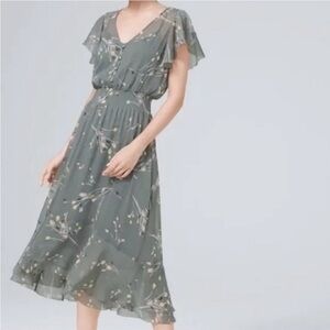White House Black Market Floral Dress in Green size XS